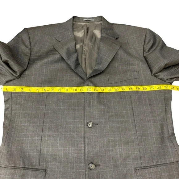 Corneliani Windowpane Blazer Jacket Virgin Wool Men’sSize 56R Brown Italy